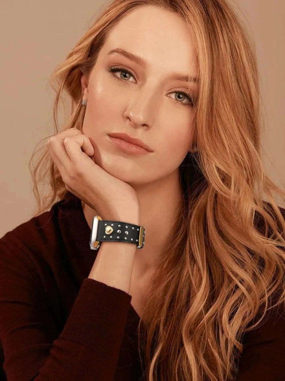 Stylish Studded Leather Apple Watch Band for Women - Adjustable & Durable Design
